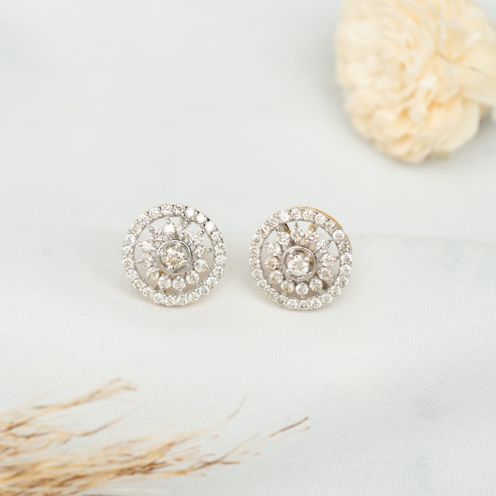 Sunburst Circular Halo Diamond Stud Earrings