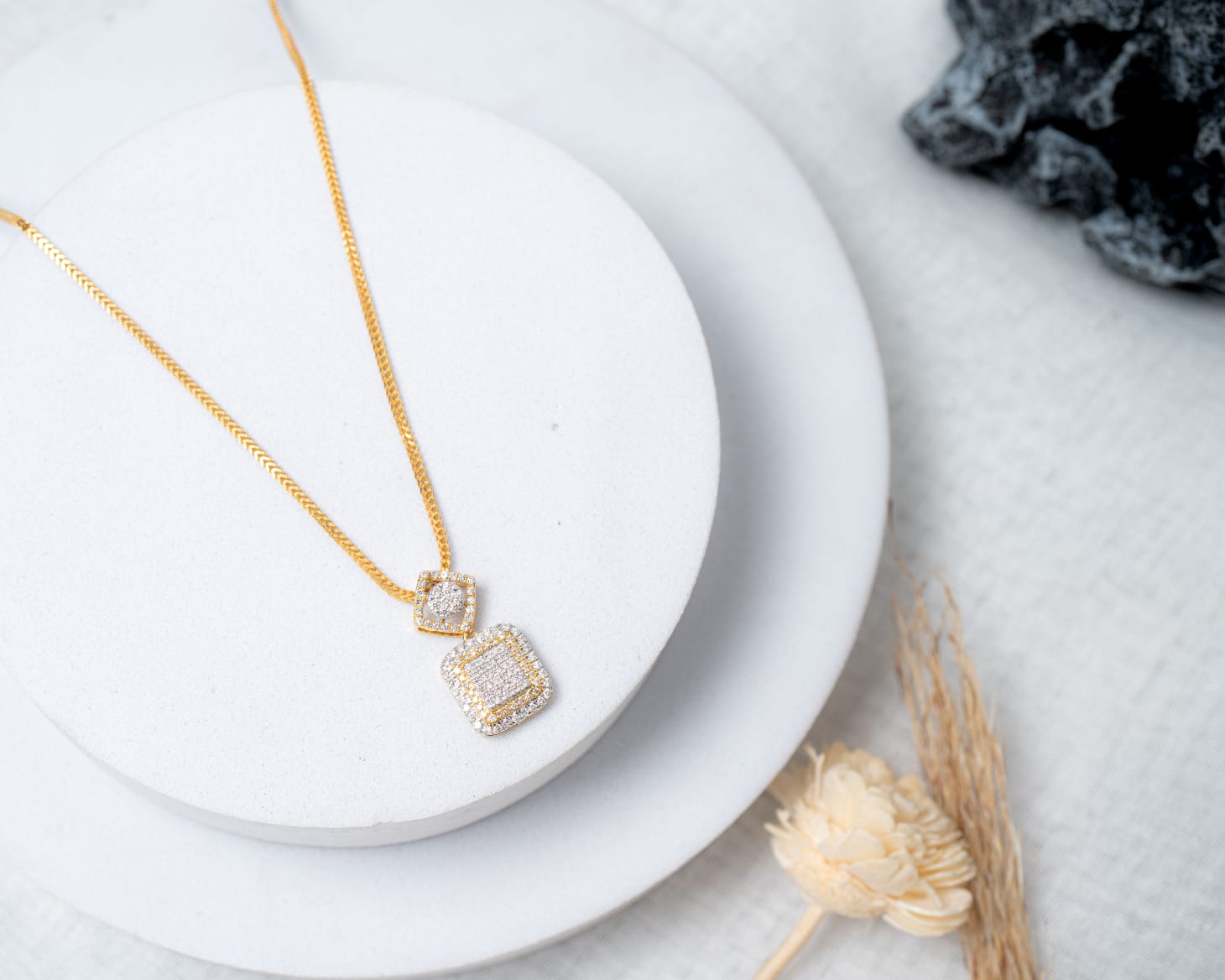 The Double Cushion Halo 14K Diamond Pendant